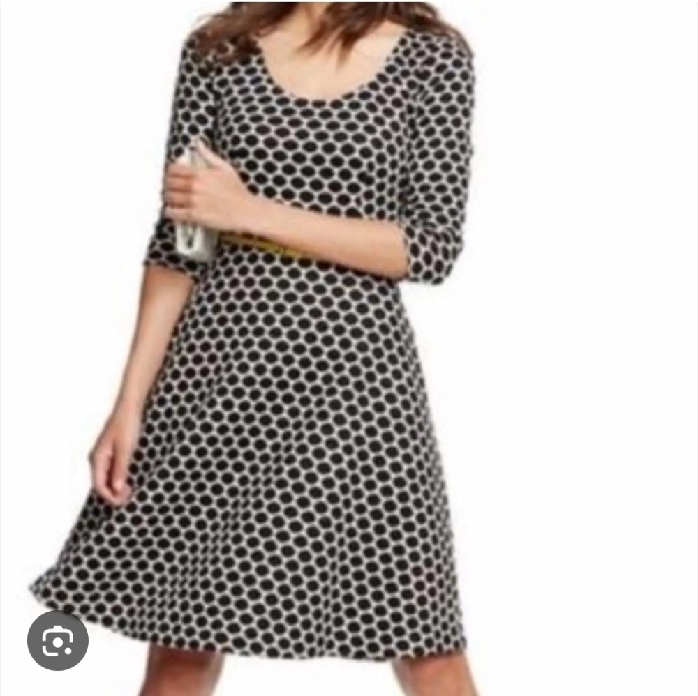 BODEN | Polka Dot Fit & Flare Dress 3/4 sleeve black White Sz 4